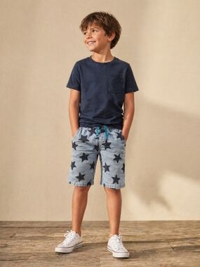 Mini Boden Boys Star Print Pull-On Shorts Size 8Y – Blue Striped Casual Summer S